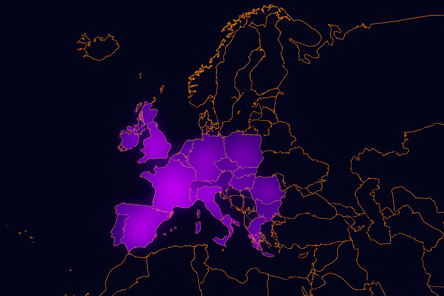 Mapa da Europa com países de atuação